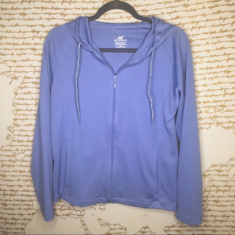 New Balance Size Medium Thin Breathable Hooded Blue Full Zip Up Workout Jacket